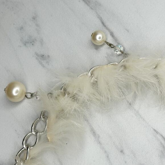 Beaded Faux Fur Woven Silver Tone Chain Link Belt One Size OS Boho ✨ - Picture 10 of 14